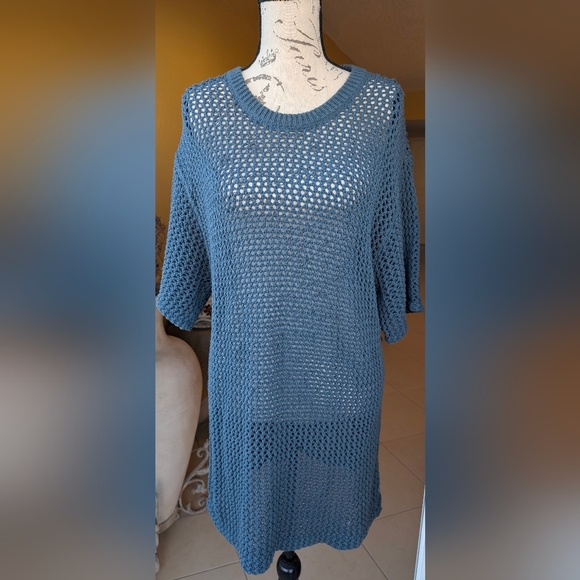 TNA Ponderosa Crochet Mesh Short Sleeve Sweater – Blue | Aritzia Size Medium - Picture 2 of 14